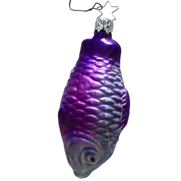 Inge Glas Mouth Blown Glass Christmas Ornament PURPLE FISH Carp Made In Germany - Picture 3 of 6
